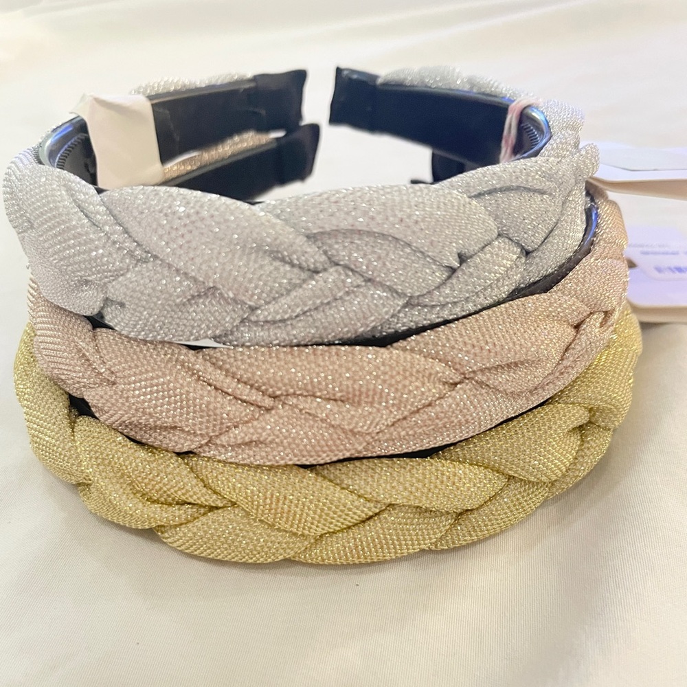 3‎ Braided Sparkle Headbands Women Girls Holiday Silver Gold Pink Shimmer
